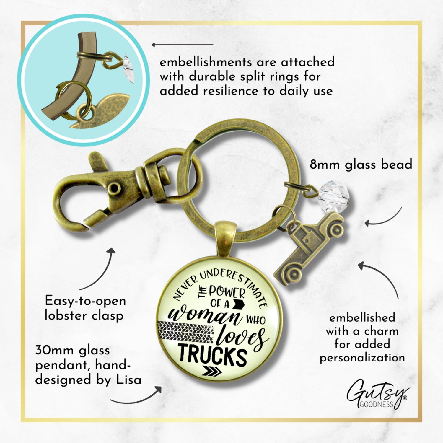 Truck Charm Gutsy Goodness Bronze Keychain Woman Loves Female Truck Jewelry