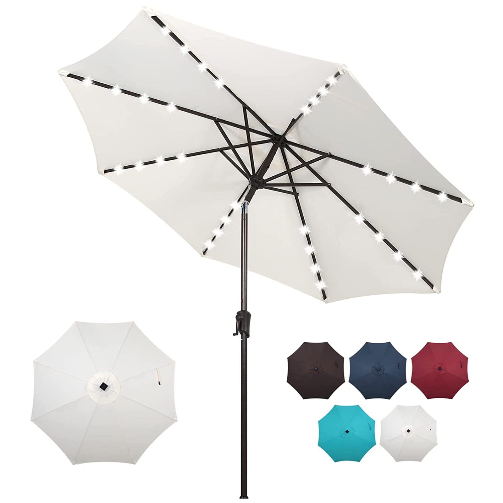 Patio Umbrella 9ft Solar Led Outdoor Table Market Umbrella with 32 LED