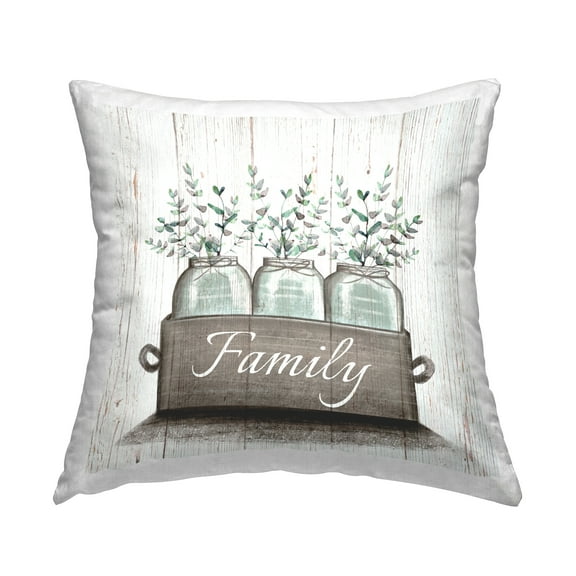Stupell Industries Green Eucalyptus Foliage Jars with Family Sentiments Farmhouse Off-White,18 x 7 x 18 Decorative Pillows