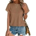 thumbnail image 2 of Mlzmgr Summer Tops for Women Short Sleeve Breathable Crew Neck Loose Comfy Tee Shirts Solid Color, 2 of 4