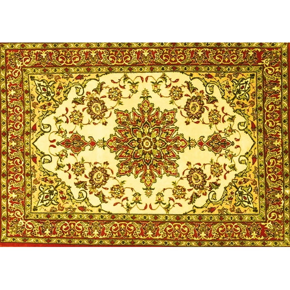 Ahgly Company Indoor Rectangle Medallion Yellow Traditional Area Rugs, 6' x 9'