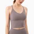 thumbnail image 2 of Sujetador deportivo con correa X espalda cuello en V Yoga Fitness Bras Spaghetti Stripe fondo ancho Color puro a prueba de golpes para mujeres Lunar Rock S, 2 of 6