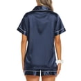 thumbnail image 4 of UVN Pajamas Sets for Women Short Sleeve Button Down Tops and Shorts 2 Piece Outfit Soft Satin Silk Pjs Sleepwear Loungewear, 4 of 8