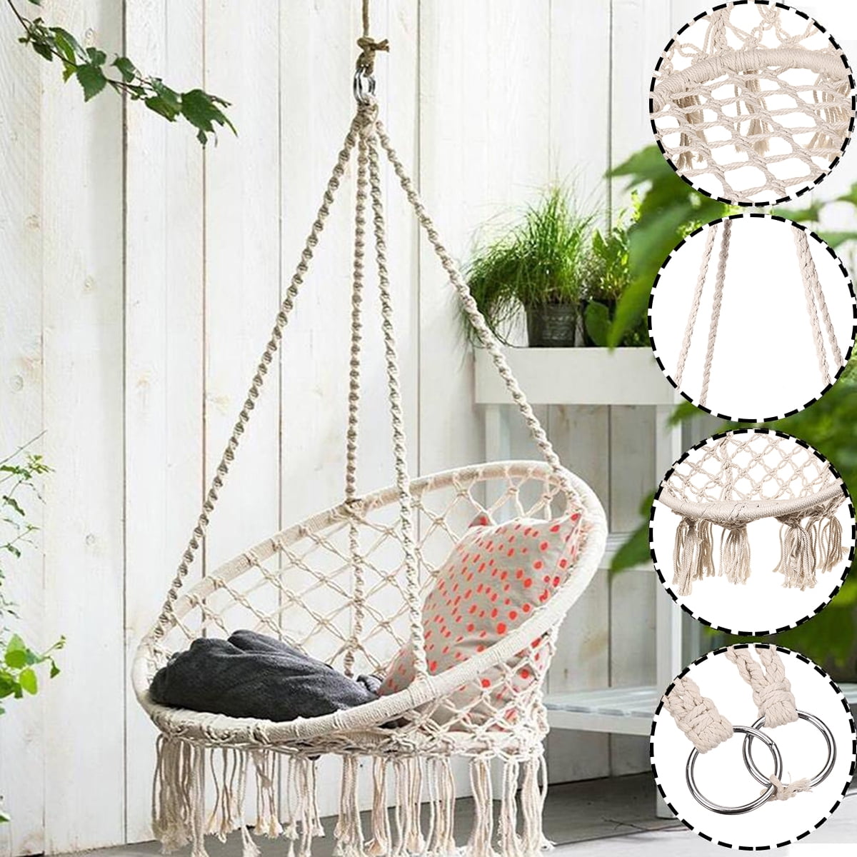 Home Balcony Indoor Garden Bedroom Hanging Chair for Child and Adult Swinging Single Safety Chair with Bracket 160cm with Steel Stand in Random Color Sondre Camping Lightweight Hammock Chair