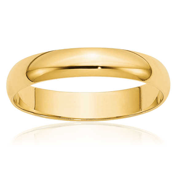 10K Solid Yellow Gold 4mm Classic Half Round Plain Wedding Band Ring - Polished, Engravable