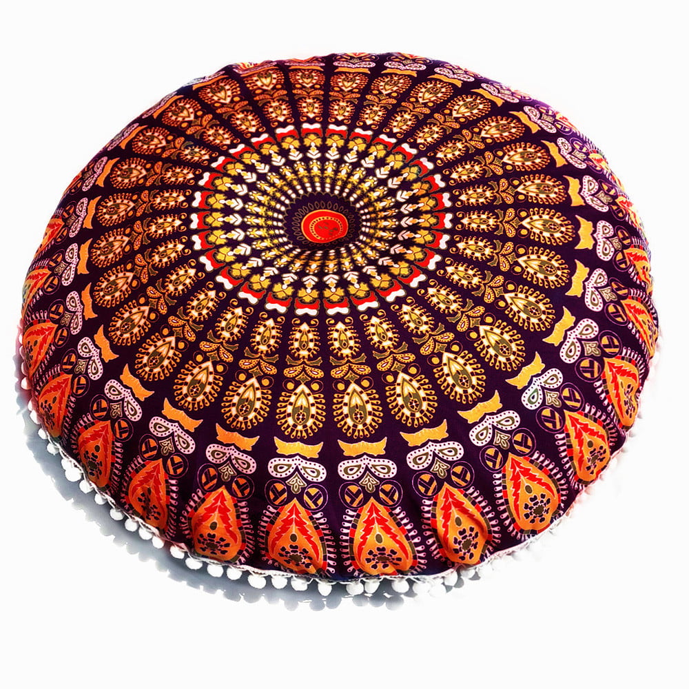 DICPOLIA Large Mandala Floor Pillows Round Bohemian Meditation Cushion Cover Ottoman Pouf Decorative Pillows for Couch Halloween Pillows A 