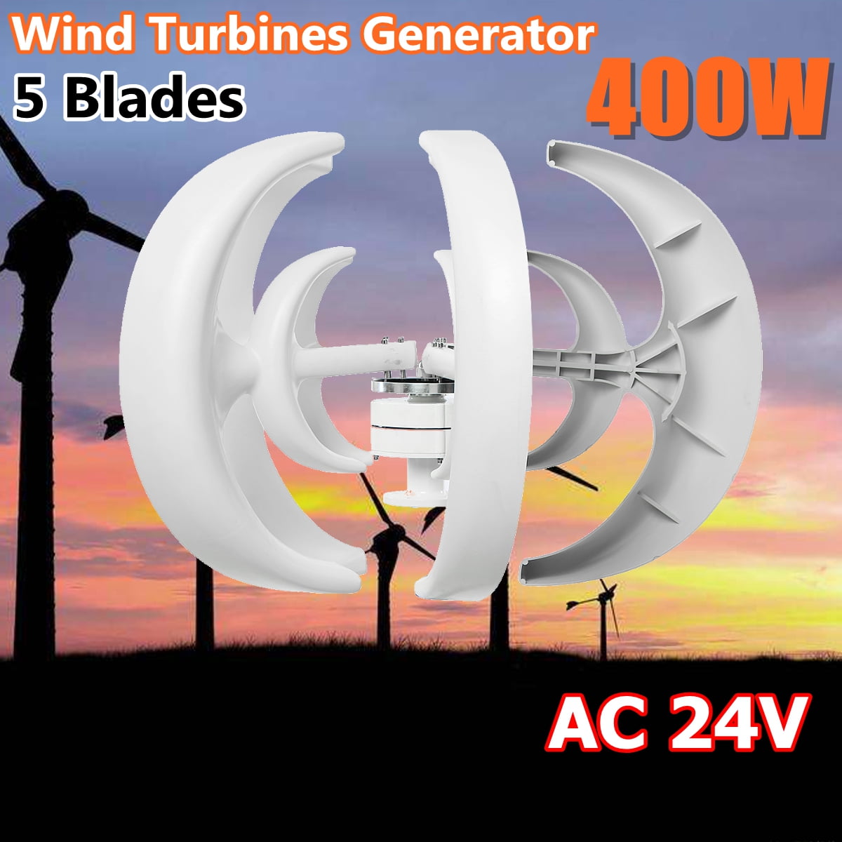 400W AC 24V 5 Blades Lanterns Wind Turbine Generator Vertical Axis Windmill,White by