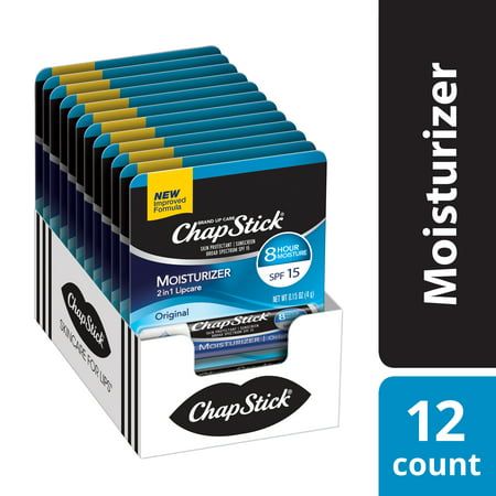 ChapStick Moisturizer (Original Flavor, 0.15 Ounce) Lip Balm Tube, Skin Protectant, Lip Care, SPF 15, (1 Tray, 12 Blister