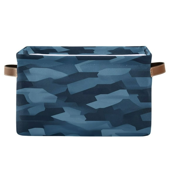 Blue Camouflage Foldable Storage Basket,Canvas Fabric Foldable Storage Bins with Handles Open Home Storage Bins Boxes for Toy Book Shelf Closet Baskets