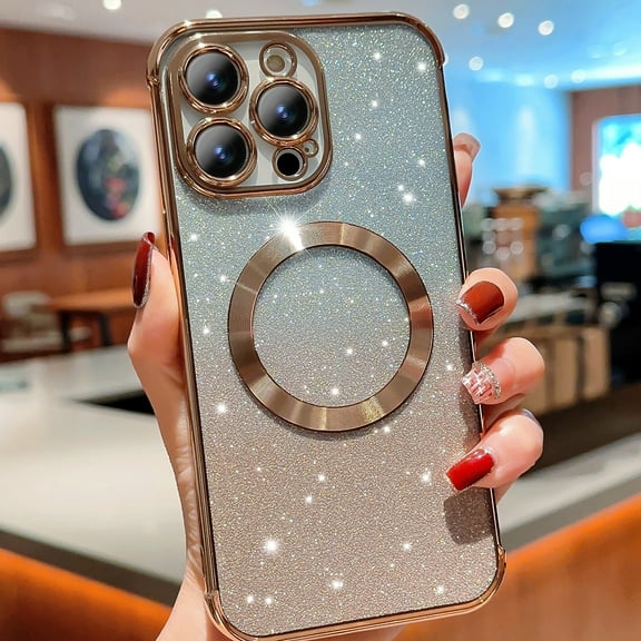 Decase Cover For iPhone 12 Pro,Mag Safe Bling Case,Luxury Plating Cute Glitter Anti-Scratch Shockproof Cover,with Full Camera Protection Magnetic,Case for Women Girls,gold