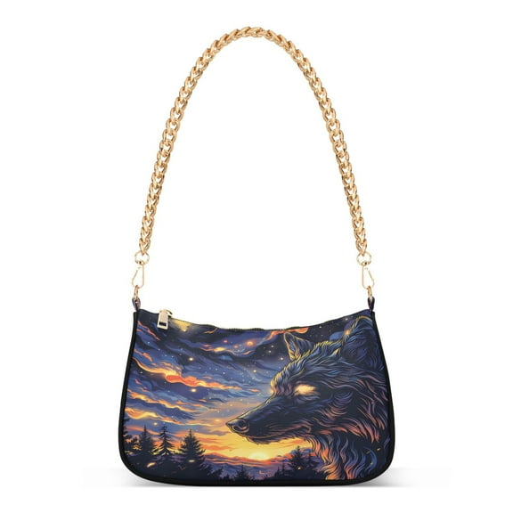 Ryvnso Evening Wolf Womens Chain Shoulder Bag Tote Handbags Clutch Hobo Purse with Zipper for Travel