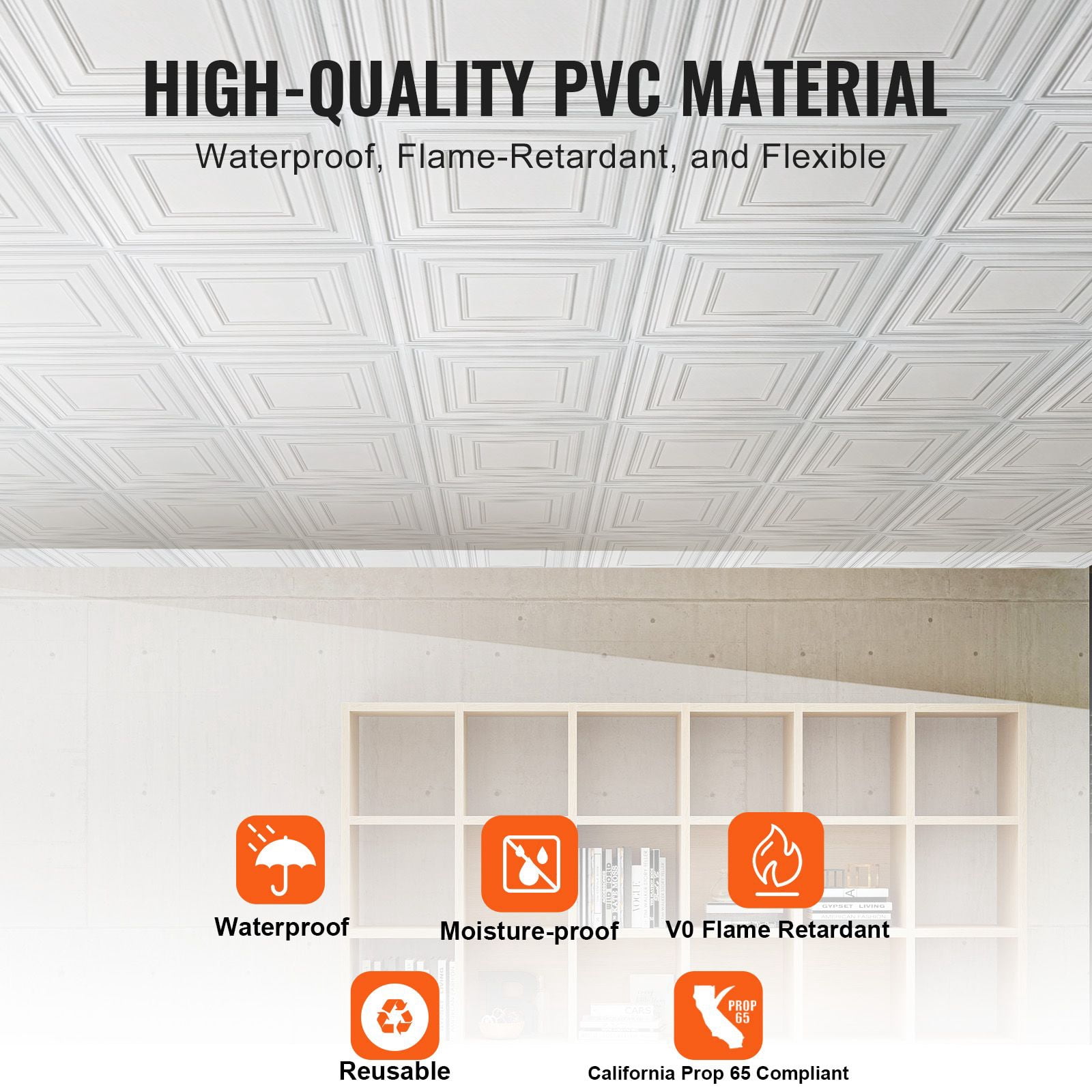 Ceiling Tiles, 12 Pack Drop Ceiling Tiles PVC Sheet, Easy Installation/ Cutting Plastic Glue-up Ceiling Tile, Ceiling Covering for Home/Office Decoration, White Peg Pattern 24 x 24 in