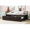 thumbnail image 2 of Twin Size Bed with Trundle and 3 Storage Drawers, Pine Wood Captain Bed Frame with Headboard, Footboard, Twin Size Daybed for Bedroom Guest Room, Space Saving, No Box Spring Needed, Espresso, 2 of 7