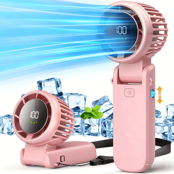 Portable Handheld Turbo Fan, 5000mAh Rechargeable 3 in 1 Hand Fans with Stepless Speed, Foldable Desktop Personal Fan for Outdoor, Home, Office, Travel, Beach (Pink)Portable Handheld Turbo Fan, 5000m