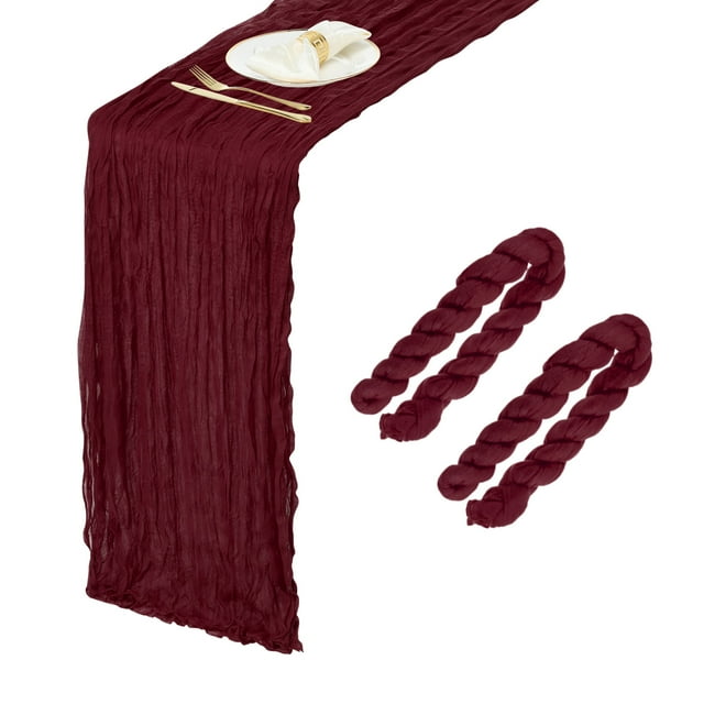 2 Paquetes de Caminos de Mesa de Gasa Color Vino Rojo 35.4" x 118" Caminos de Mesa Rústicos para Bodas y Fiestas, (10 Pies)