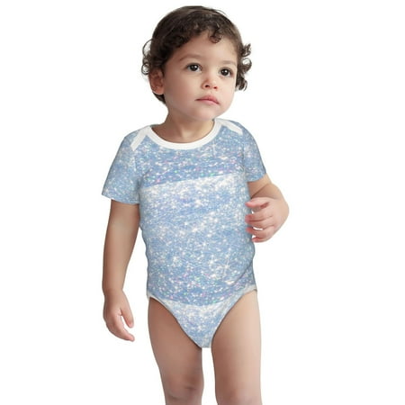 

Haiem White Bule Glitter Printed Unisex-Baby Short Sleeve Onesies Bodysuits Unisex Babies Snap-Up Rompers-12 Months
