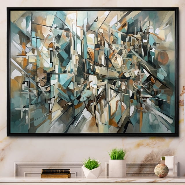 Designart Abstract Marble framed wall art decor, Marble framed wall decor, Marble Effect in Brown and Green , Extra large Modern black framed wall art, 20x12 inches black frame