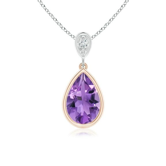 ANGARA Natural 1.05 ct Amethyst Teardrop Pendant with Diamond in 14K Rose & White Gold for Women (Size-9x6mm) | February Birthstone, Anniversary, Jewelry Gift for Women | Natural Amethyst Necklace