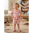 thumbnail image 4 of BemeyourBBs Toddler Baby Girl Summer Clothes Infant Baby Girl Fathers Day Outfit I Love Dad Letter Embroidered Ruffled Trim Short Sleeve T Shirt Tops and Pockets Plaid Shorts 2 Pcs Set, 4 of 9