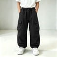 thumbnail image 2 of StSilkitty Baggy Cargo Pants for Boys Girls Solid Color High Waisted Elastic Drawstring Wide Leg Hiking Pants with Pockets, 2 of 8
