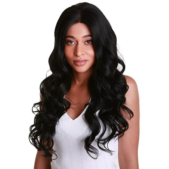 LUXLUXE Lucinda Wavy, Heat Resistant Fiber, Hand-Tied Lace Front Wig, Black, 4X4