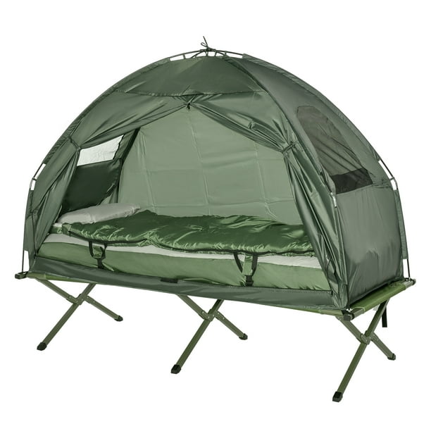 Outsunny Compact Portable Pop-Up Tent/Camping Cot with Air Mattress and Sleeping Bag