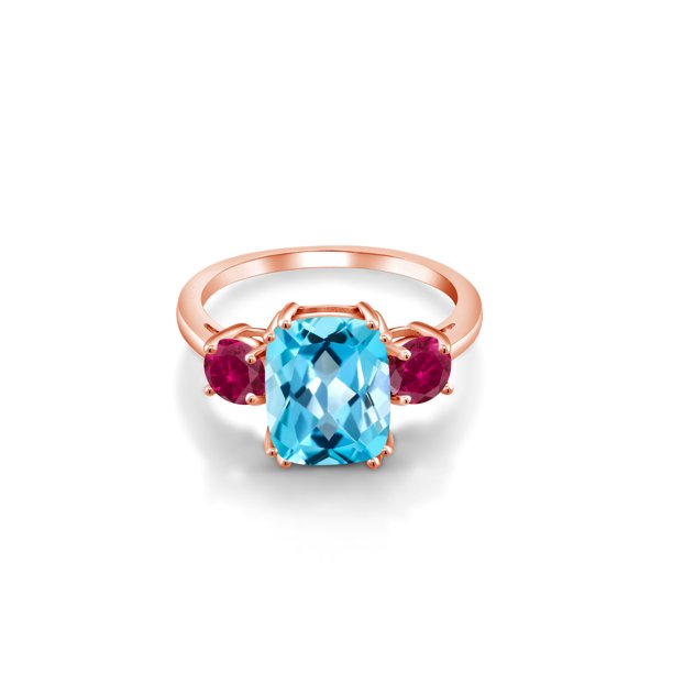 Gem Stone King 4 39 Ct Swiss Blue Topaz Red Created Ruby 18k Rose Gold Plated Silver Ring Walmart Com