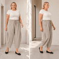 thumbnail image 5 of CASSIE LIZ Plus Size Womens Pants 4X Khaki Summer Wide Leg Knit Palazzo Pants Lounge Ladies Casual Drawstring Harem Fall Pants with Pocket 4XL 24W 26W, 5 of 6