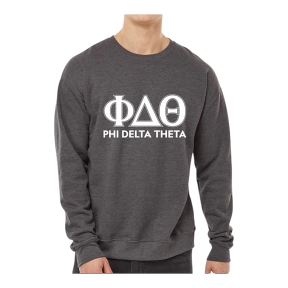 Phi Delta Theta Sweatshirt, Crewneck Sweatshirt with Varsity Greek Letters Design - Size Medium