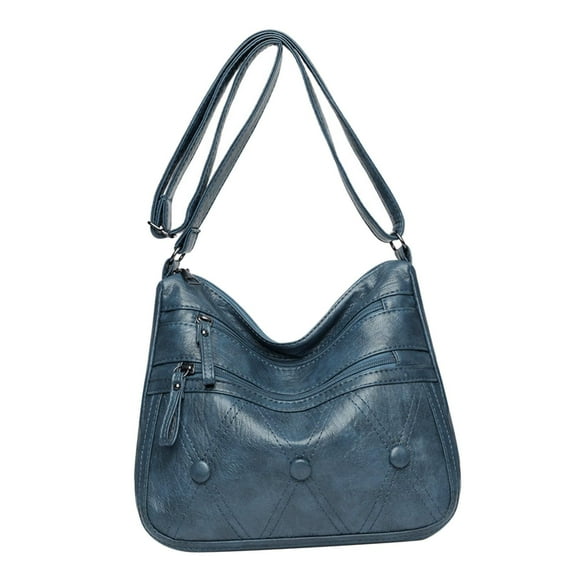 High Quality Women Shoulder Bag Soft PU Leather Adjustable Shoulder Strap Travel Purse Medium Handbag Simple Casual Lightweight Blue