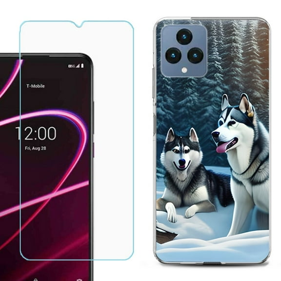 OneToughShield ® for T-Mobile Revvl 6x 5G Shockproof Phone Case, with Tempered Glass Screen Protector - Husky Snow