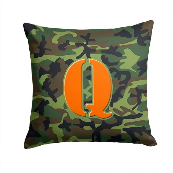 Letter Q Monogram - Camo Green Fabric Decorative Pillow