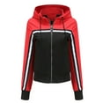 thumbnail image 2 of IROINNID Women's Hooded Casual Jacket Solid Color Long Sleeve Leisure Jacket Waterproof Coat Drawstring Outerwear Patchwork Jackets, Red, 2 of 9