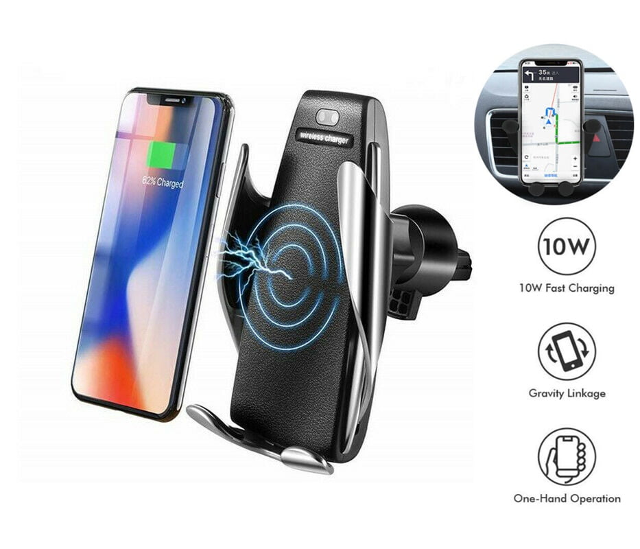 Air Vent Compatible with iPhone Xs/Max/X/XR/8/8 Plus,Samsung Note 9/ S9/ S9+/ S8 Automatic Clamping Wireless Car Charger Mount Dashboard Windshield 10W/7.5W/5W Qi Fast Charging Car Phone Holder 