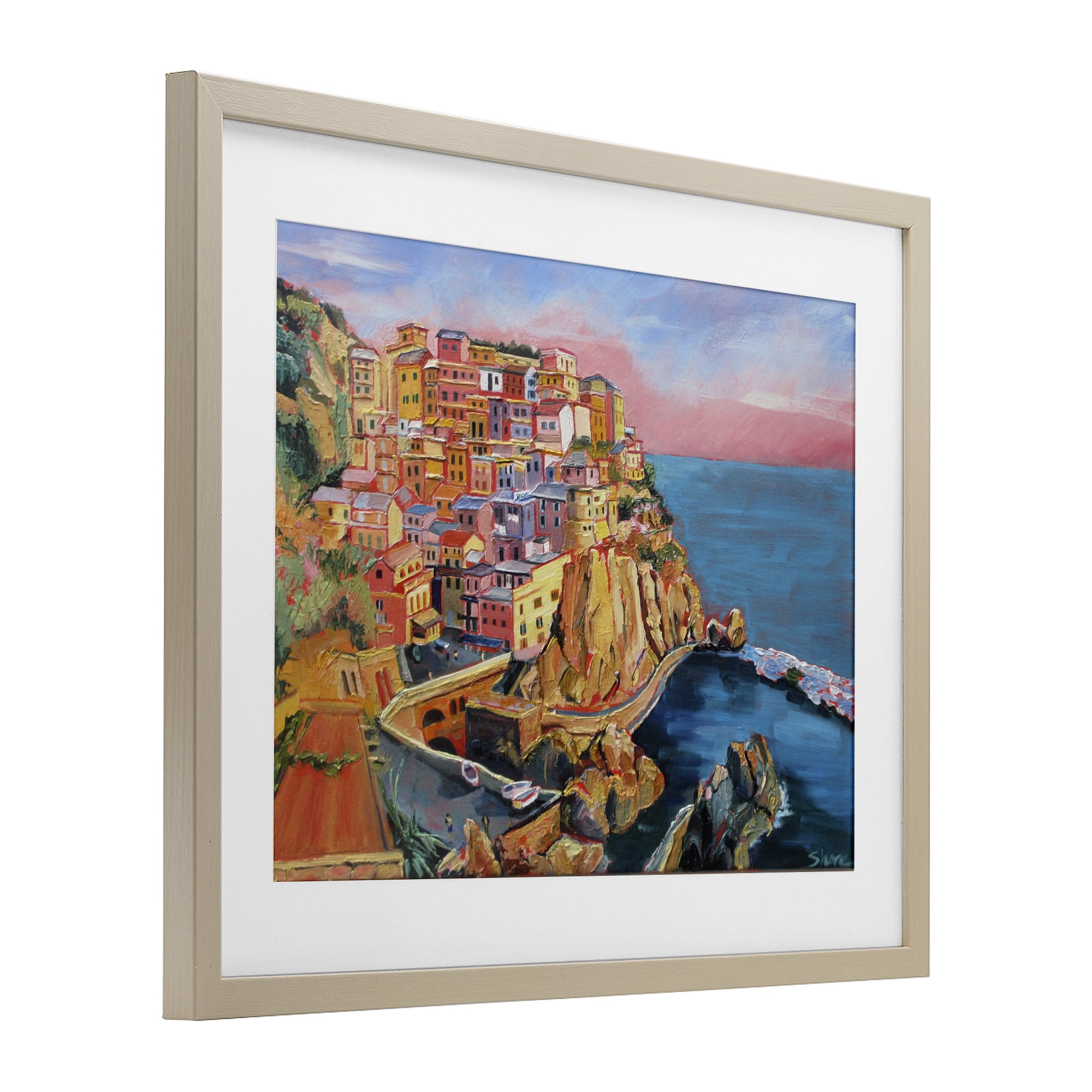 Stupell Industries Cinque Terre Seascape Architecture Birch Framed Print Under Glass, design by Maxine Shore