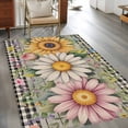 thumbnail image 2 of 2.7'x5' Area Rugs, Vintage Daisy Floral Indoor Outdoor Area Rug for Living Room Bedroom, Spring Flowers Botanical Leaves Checkered Wooden Bathroom Rugs Kitchen Floor Carpet Mats Home Decor Aesthetic, 2 of 8