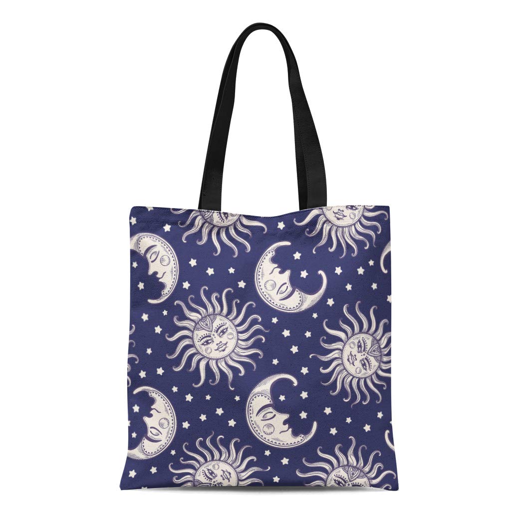 ASHLEIGH Canvas Tote Bag Pattern Sun and Moon Vintage Stars Magic Gypsy  Tribal Reusable Shoulder Grocery Shopping Bags Handbag - Walmart.com