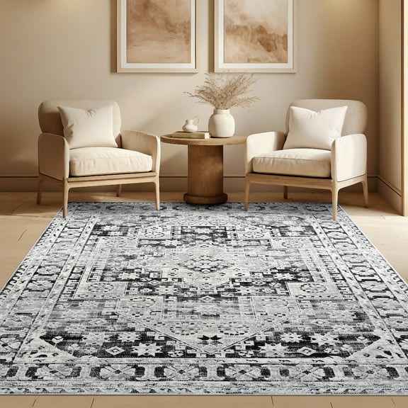 Alpha Transitional 5' x 7' Black and Gray Polyester Indoor Area Rug