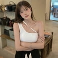 thumbnail image 6 of Women's Casual One Shoulder Sleeveless Cut Out Rib Knit Crop Tank Top, 6 of 6