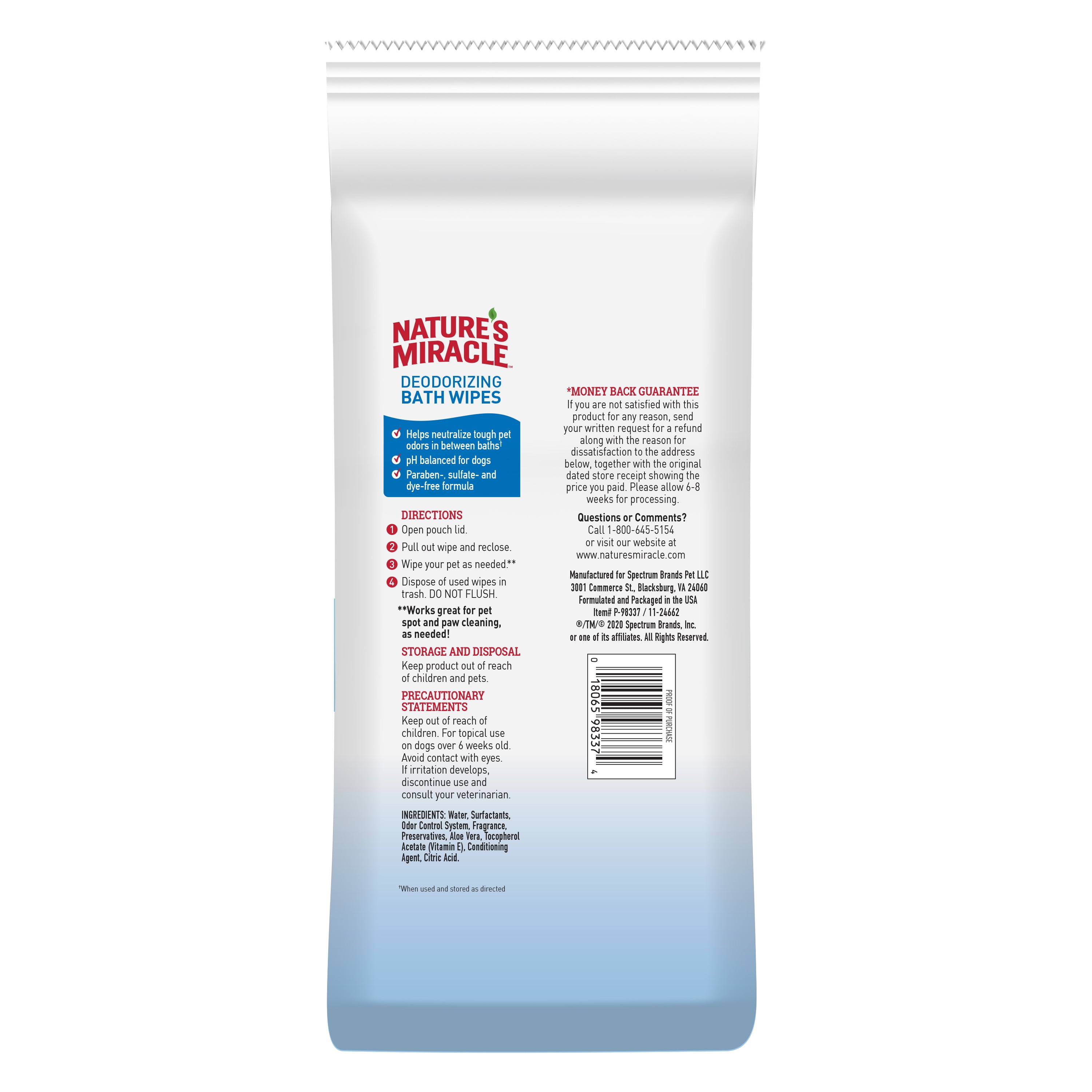 Natures Miracle Deodorizing Bath Wipes for Dogs Clean Breeze Scent
