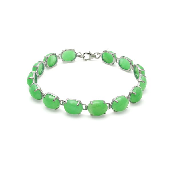 Pearlzzz - Sterling Silver and Natural Green Jade Link Bracelet, 7.5