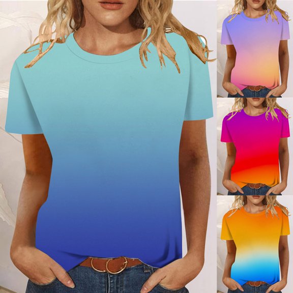 Xihbxyly Womens Tops, Womens Crew Neck Short Sleeve T-Shirts Summer Print Blouses Casual Loose Tops Blouses Fashion Tunic Shirt