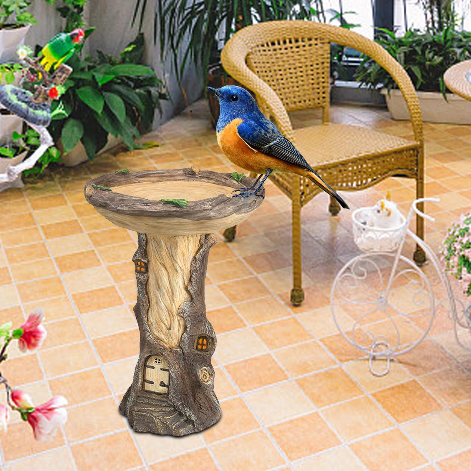 SunniMix Garden Bird Bath Bowl Tree House Statue Figurine Courtyard Deck Resin Feeder