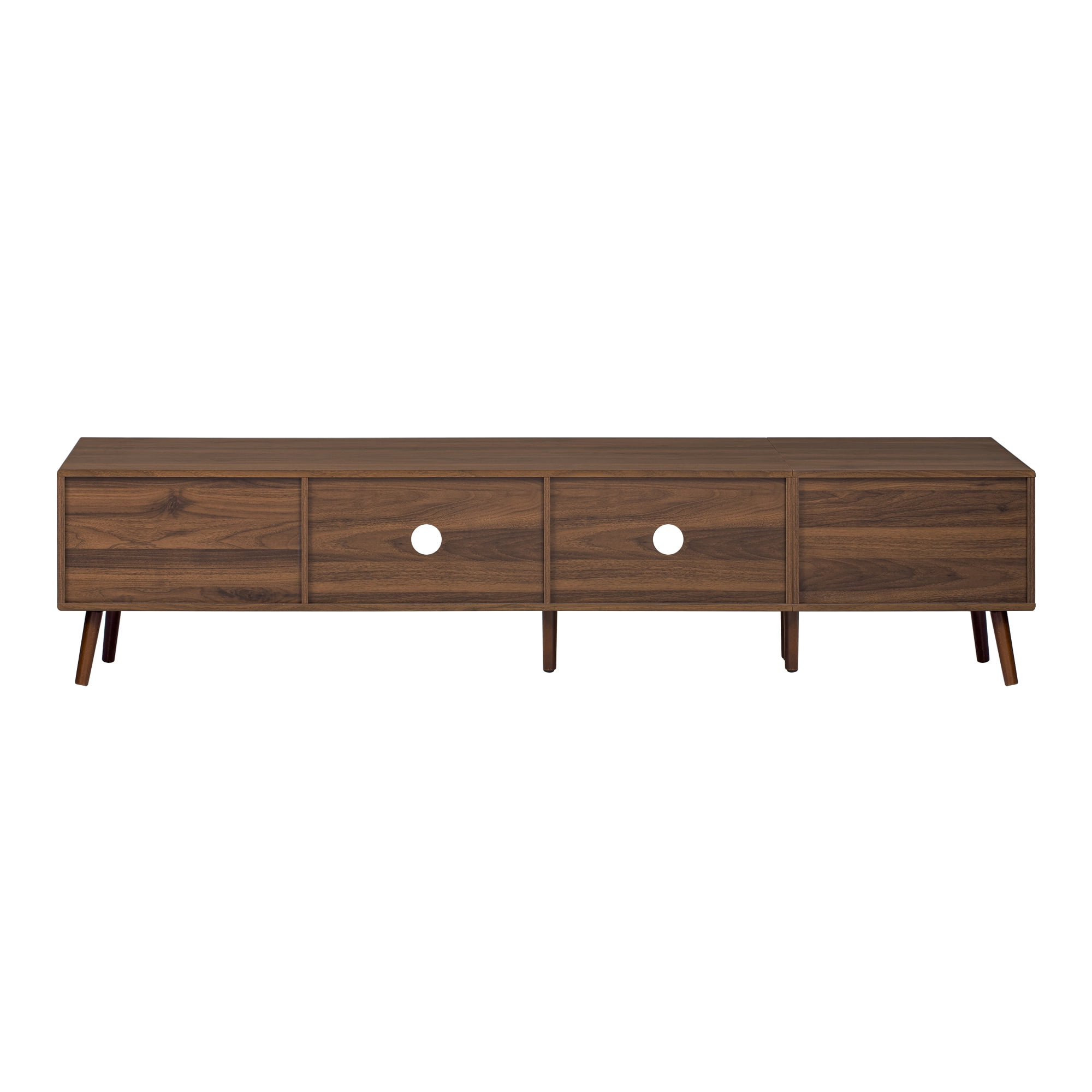 TV Stand 76-Inch Modern with Waveform Glass Doors and Storage Cabinets, Media Console and Entertainment Center for TVs up to 85 Inches, Natural Wood