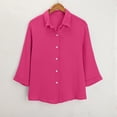 thumbnail image 5 of BiZtdJrK Plus Size Button Down Shirts for Women 3/4 Length Roll Up Sleeve V Neck Shirt Loose Fit Dressy Casual Blouses Hot Pink M, 5 of 7