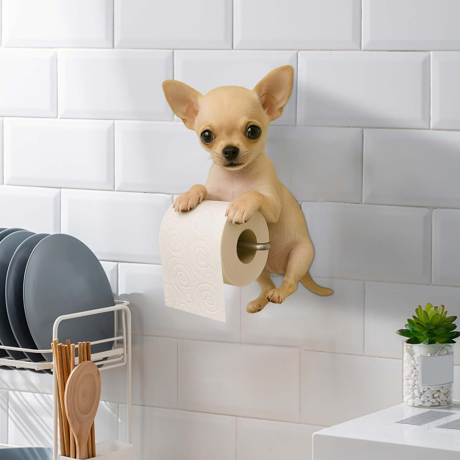 Cagogo Dog Toilet Paper Holder, Cute Dog Tissue Roll Holder Dispenser, Resin Bathroom Decor for Dog Lovers, Funny Toilet Paper Stand for Home Office, Puppy Themed Tissue Paper Organizer