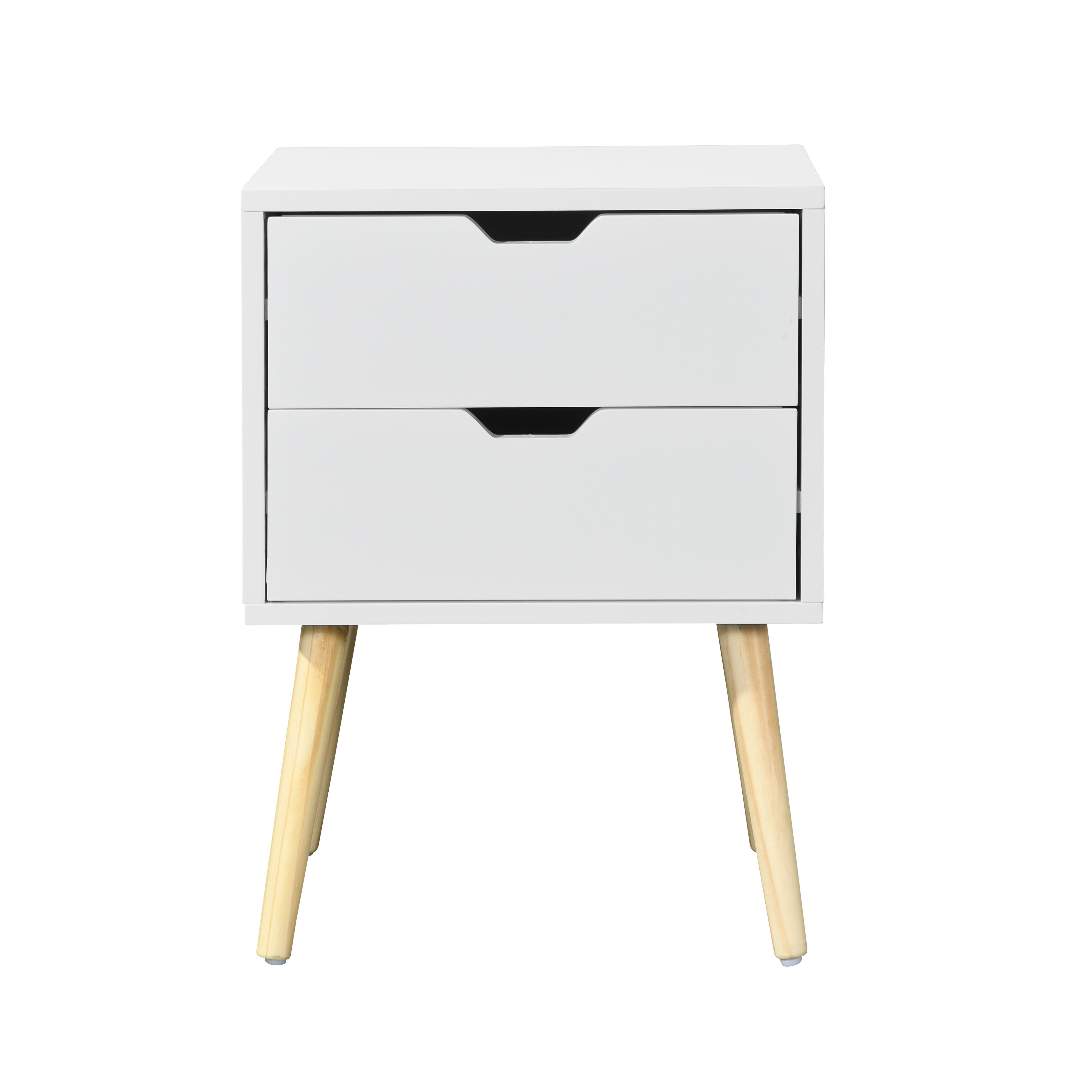 Resenkos Side Table with 2 Drawer and Rubber Wood Legs,Modern Storage Cabinet for Bedroom Living Room,White