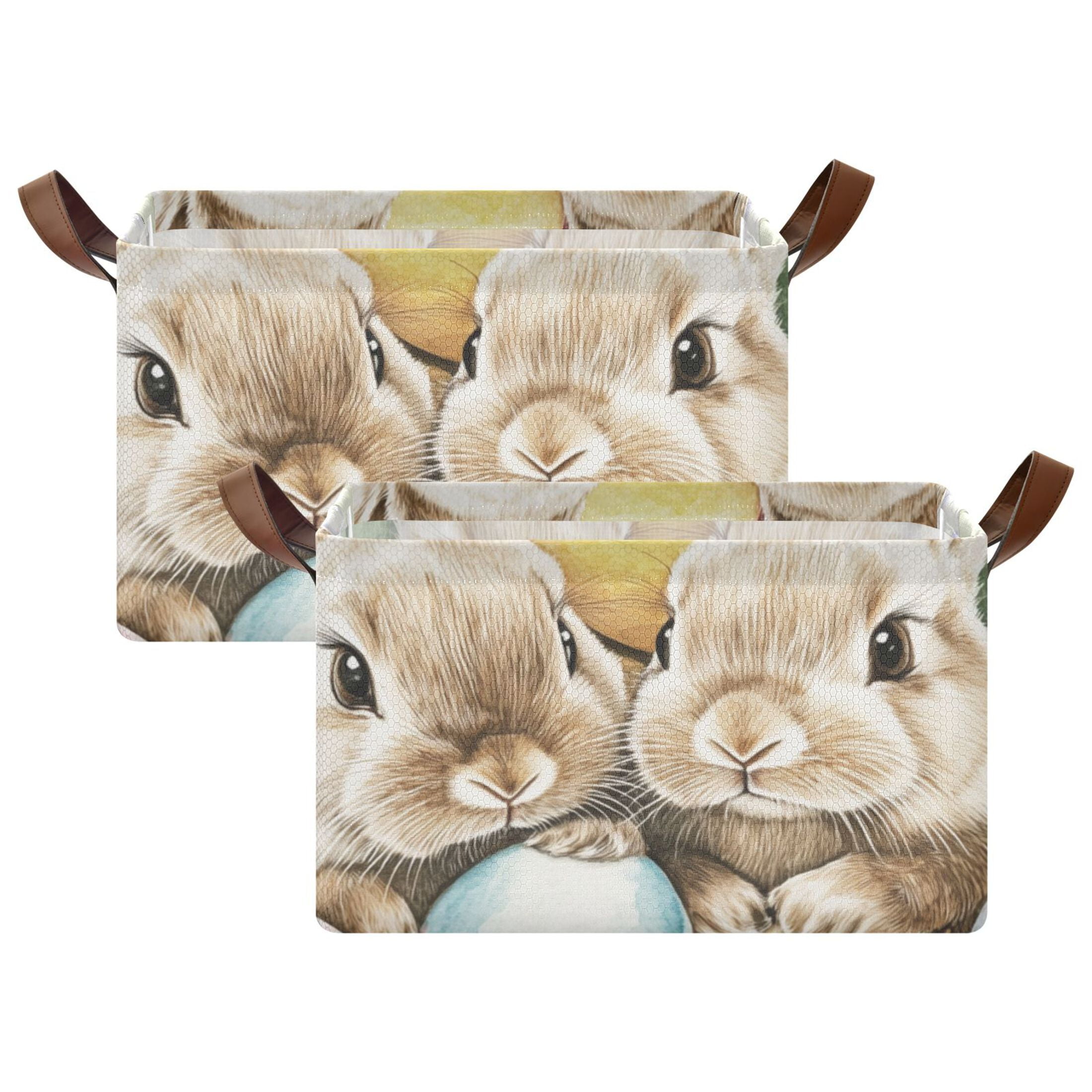 Easter Eggs Bunnies Foldable Storage Large Fabric Storage Baskets Organizer Storage Bins with Handles for Shelves