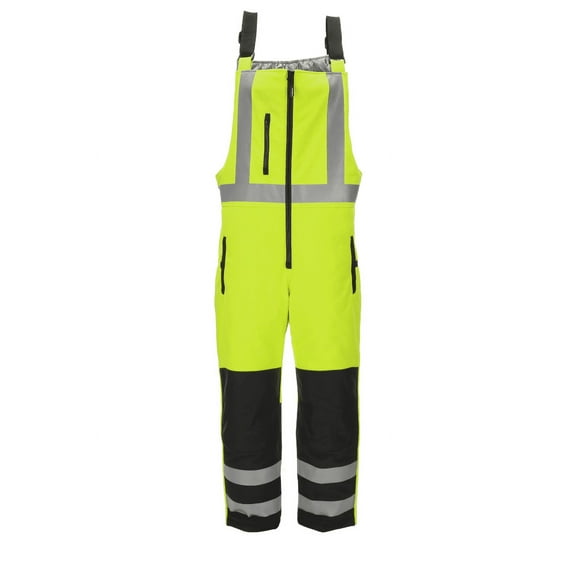 RefrigiWear HiVis Insulated Softshell High Bib Overalls - Reflective, Water-Resistant, 30°F Comfort Rating, Durable High-Visibility Workwear