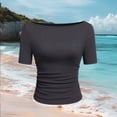 thumbnail image 5 of Mifsaly Womens Slim Fit Boat Neck Ribbed Tops Short Sleeve Ruched Side Bodycon T-Shirt Versatile Basic Summer Shirt Going Out Clubwear Layering Top XXL, 5 of 5